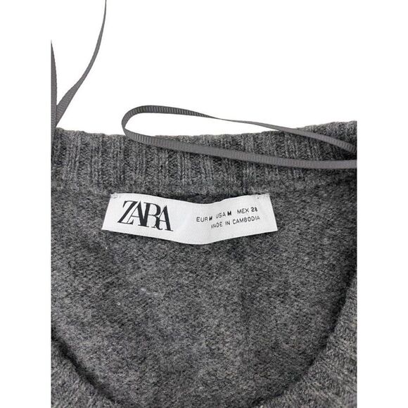 Zara Womens Sweater Size M Gray Cardigan Knit 100 Wool Long Sleeve 2893/102 NWOT - Picture 6 of 12